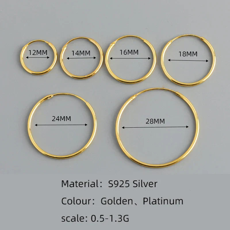 Genuine 925 Sterling Silver Fashion Korean Simple Hoop Earrings for Women Men Charming Chic Party Jewelry Accessories