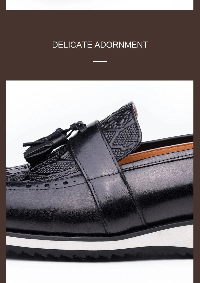 Black Dress Tassel Loafer Leather Shoes for Men Zapatos Para Hombre Upper Print Casual Shoes Daily Wear Business Leather Shoes