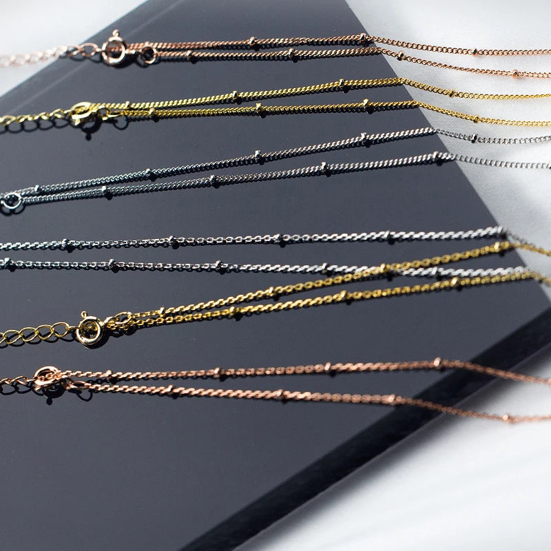 Simple 3 Color Choker Necklace for Women Gift Authentic 925 Sterling Silver Light Beads Naked Chain Fashion Fine Jewelry