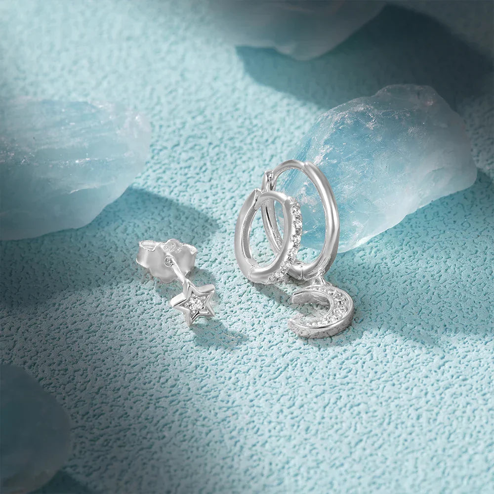 925 Sterling Silver 3PCS DIY Hoop Earring With Piercing Stud Earring Set Women Men Party Wedding Jewelry Set pendientes 925