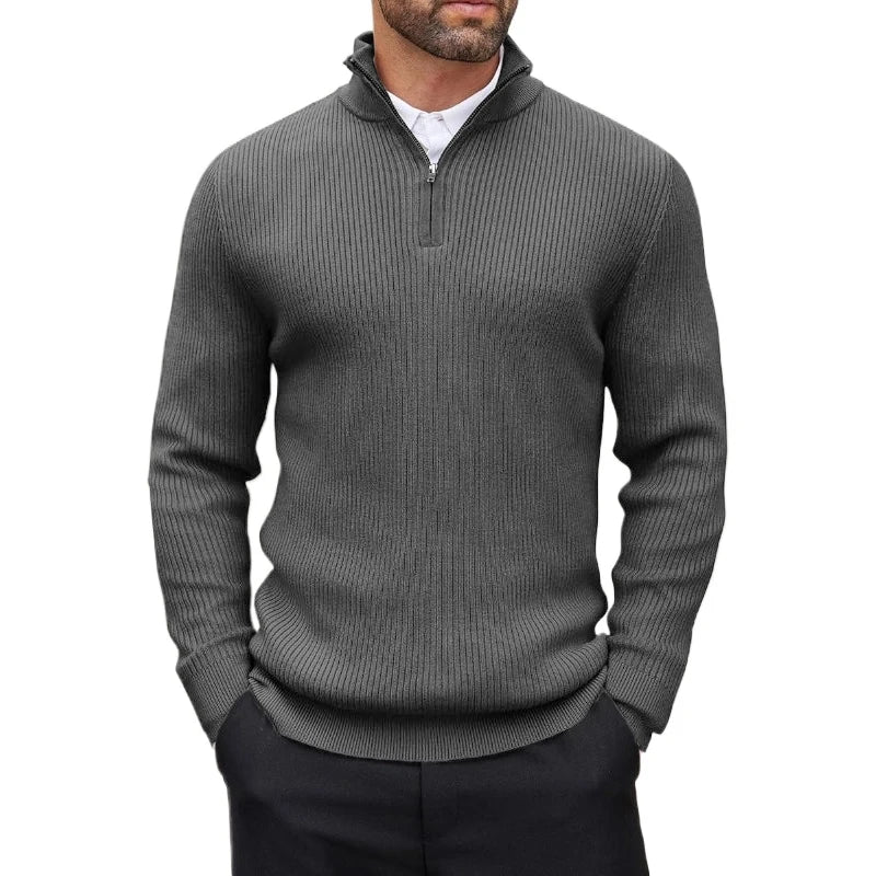 Autumn Men's Quarter Zip Pullover Dress Slim Sweater Mock Neck Sweaters Casual Long Sleeve Pullovers Outerwear Winter Warm Tops