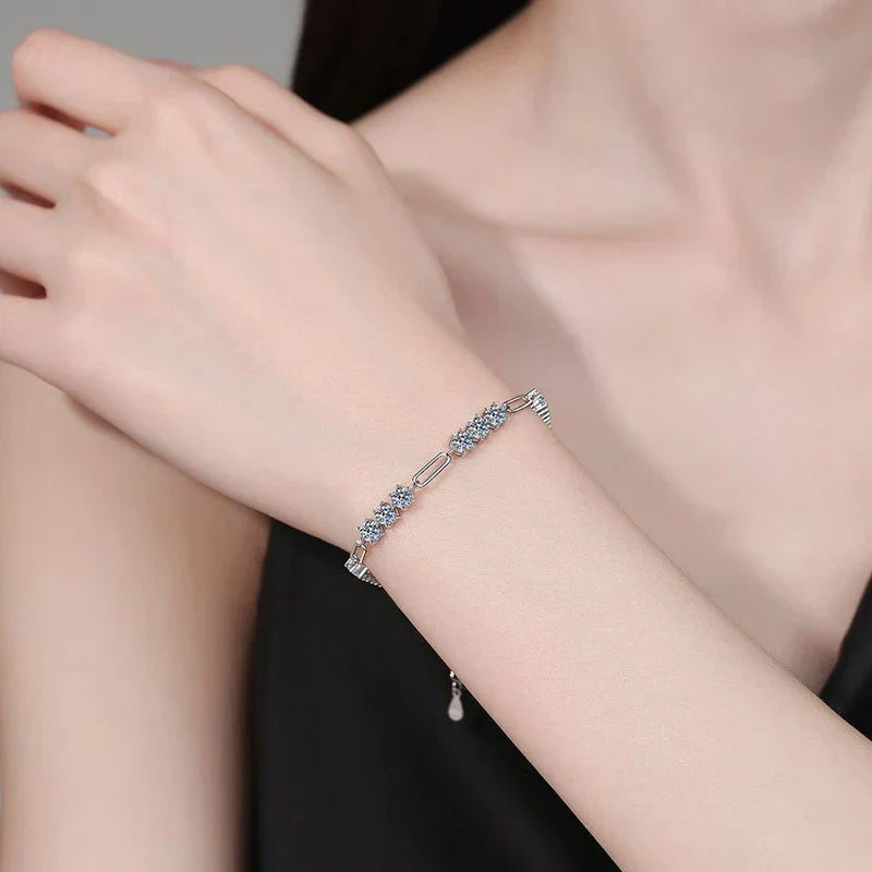 Full 4mm 0.3CT D Color VVS1 Moissanite Diamond Link Bracelet for Woman Man 925 Silver Adjustable 16cm Chain Bracelets GRA