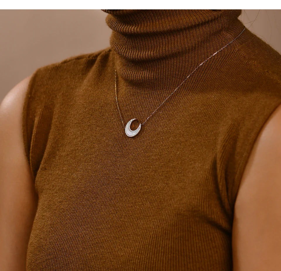 D Color VVS1 Luxury Moon Moissanite Necklace for Women Solid S925 Silver Yellow Gold Pendant Fine Jewelry Girls Party
