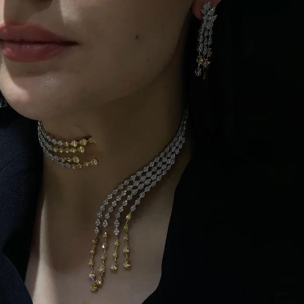 Trendy 4PCS Luxury Turquoise Statement Jewelry Sets For Women Wedding Cubic Zircon Indian African Dubai Bridal Necklace