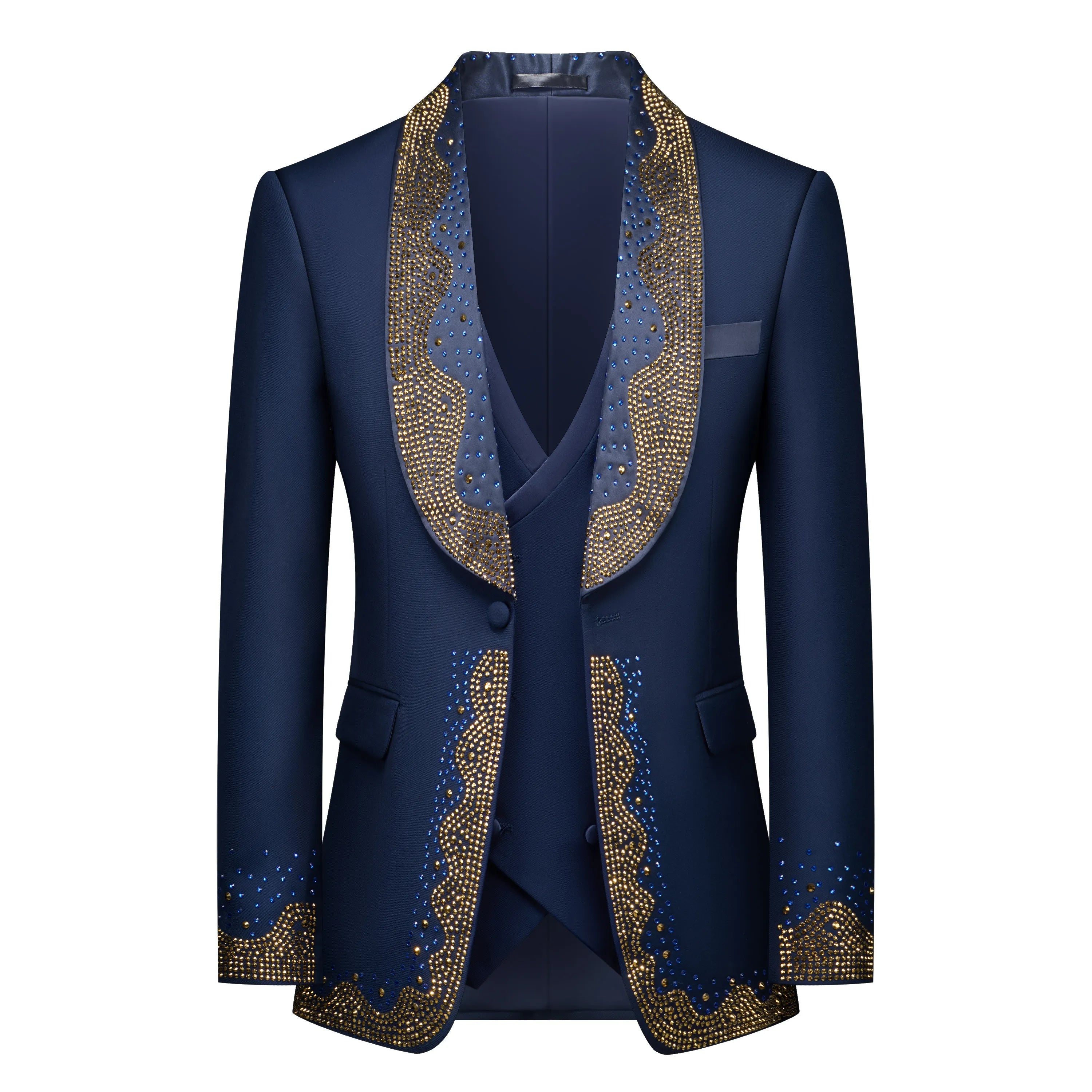 Luxury Wedding Suit For Fashion Men Beaded Slim Fit Groom Tuxedo Gentleman Party Suit 3 Pieces (Jacket+Pants+Vest) 2025