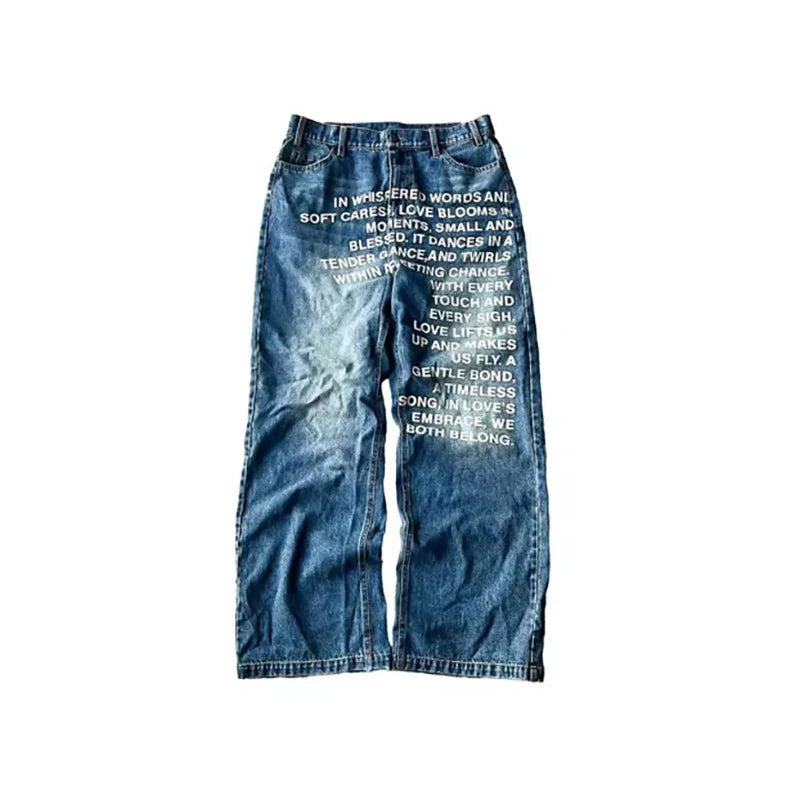 Fashion Retro Streetwear Hip-Hop Pants Casual Pants Men'S Wide Leg Pants Letter Printed Jeans Baggy Pants