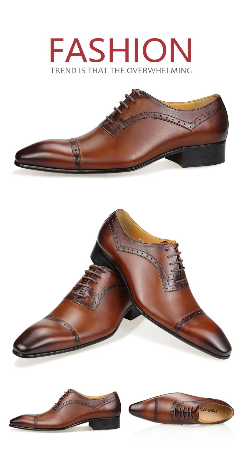 Premium Men's Genuine Leather Oxford Shoes|Luxury Brogue Dress Shoes for Weddings & Business|Comfortable Formal Lace-Up Shoes