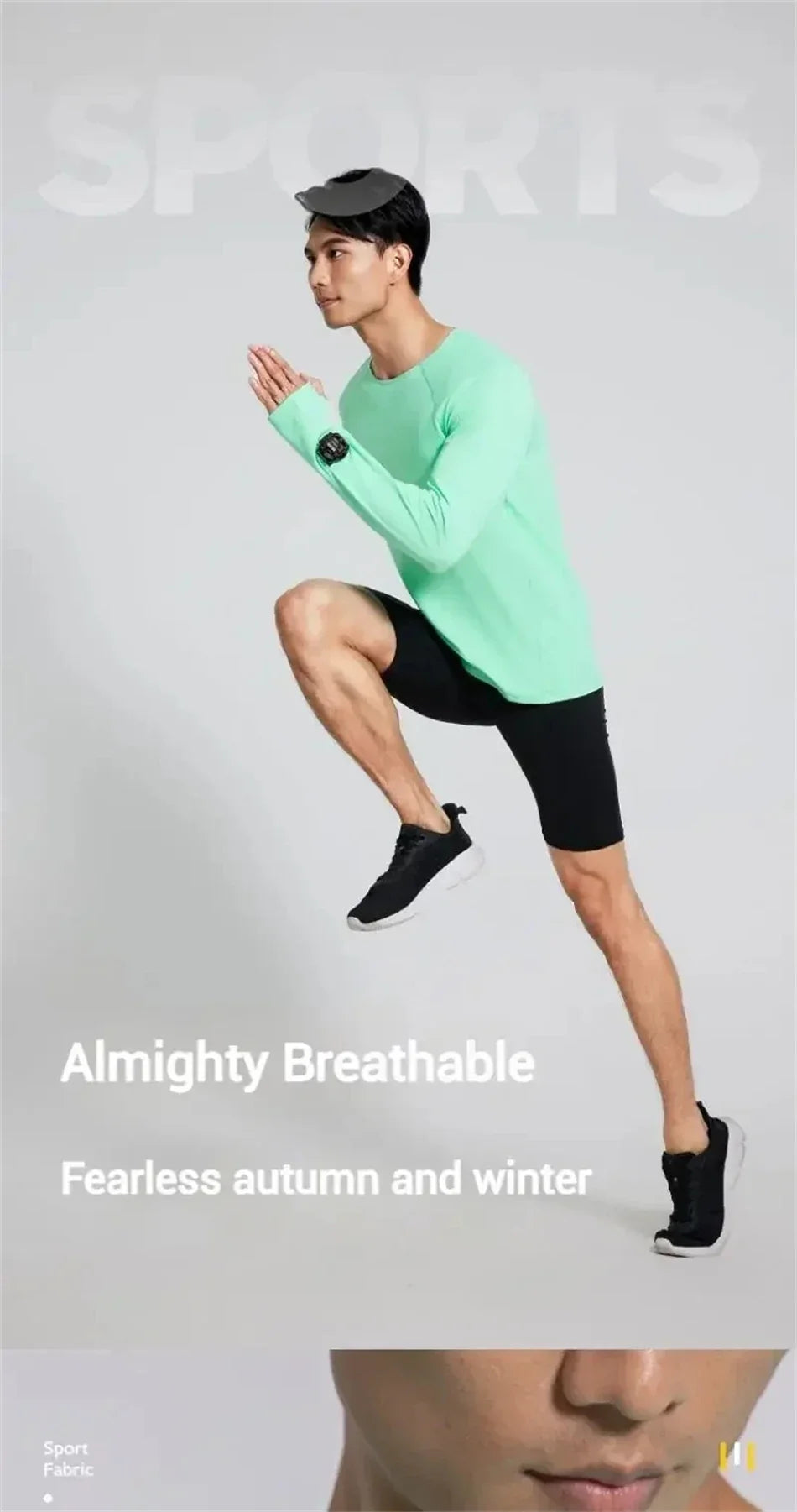 Mens Autumn Running T-Shirt Long Sleeve Anti-UV Workout Tops Shirts Training Shirt with Thumb Hole Anti-Static Cuff Quick Drying
