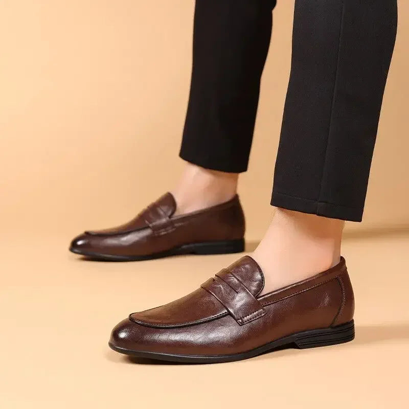 Brown Flat Leather Loafers Shoes for Men Fashion 2025 Classic Original Size Man Casual Shoe 45 Comfortable Shipping Free New In