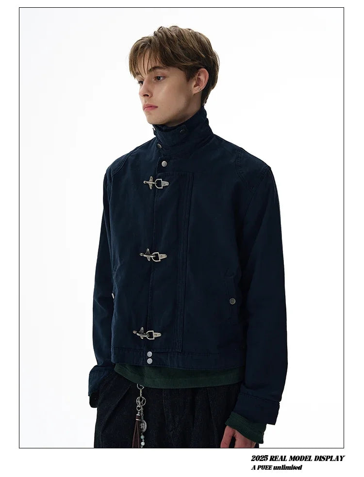 Retro Black Gothic High Street Airplane Buckle Jacket for Men and Women Korean Fashion Y2k American Retro Casual Jacket