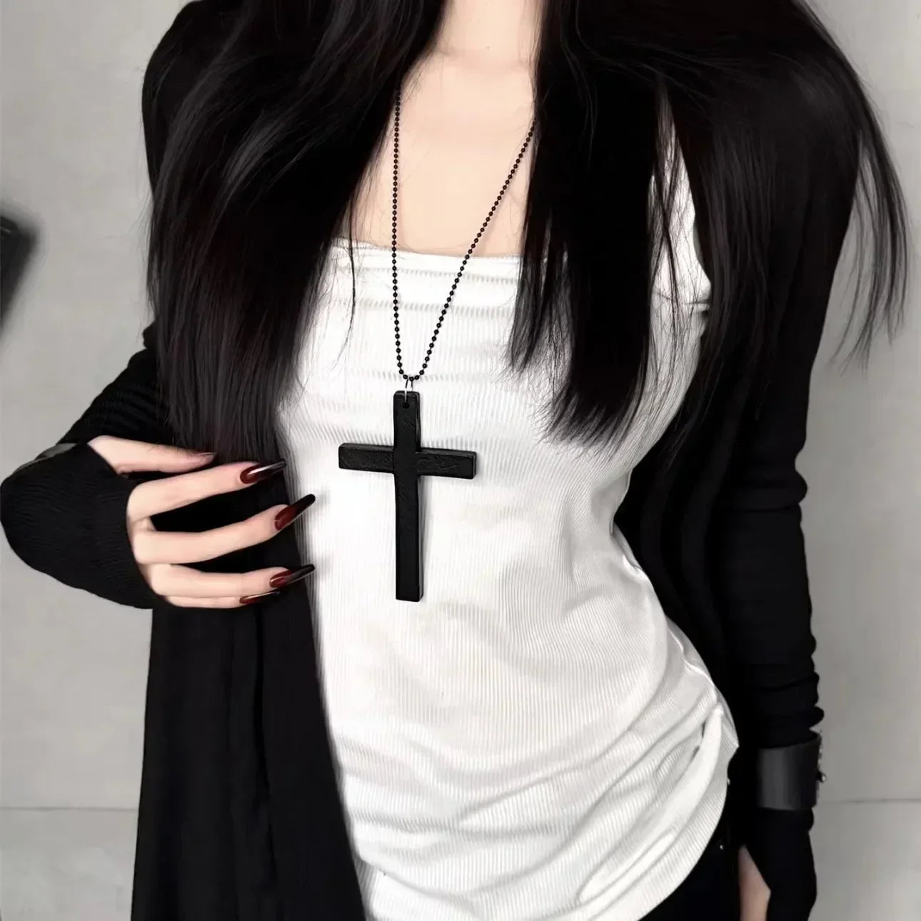 Y2K Wood Cross Pendant Necklace for Women Men Vintage Cool Spicy Girls Hip Hop Fashion Necklace Party Jewelry Accessories Gift