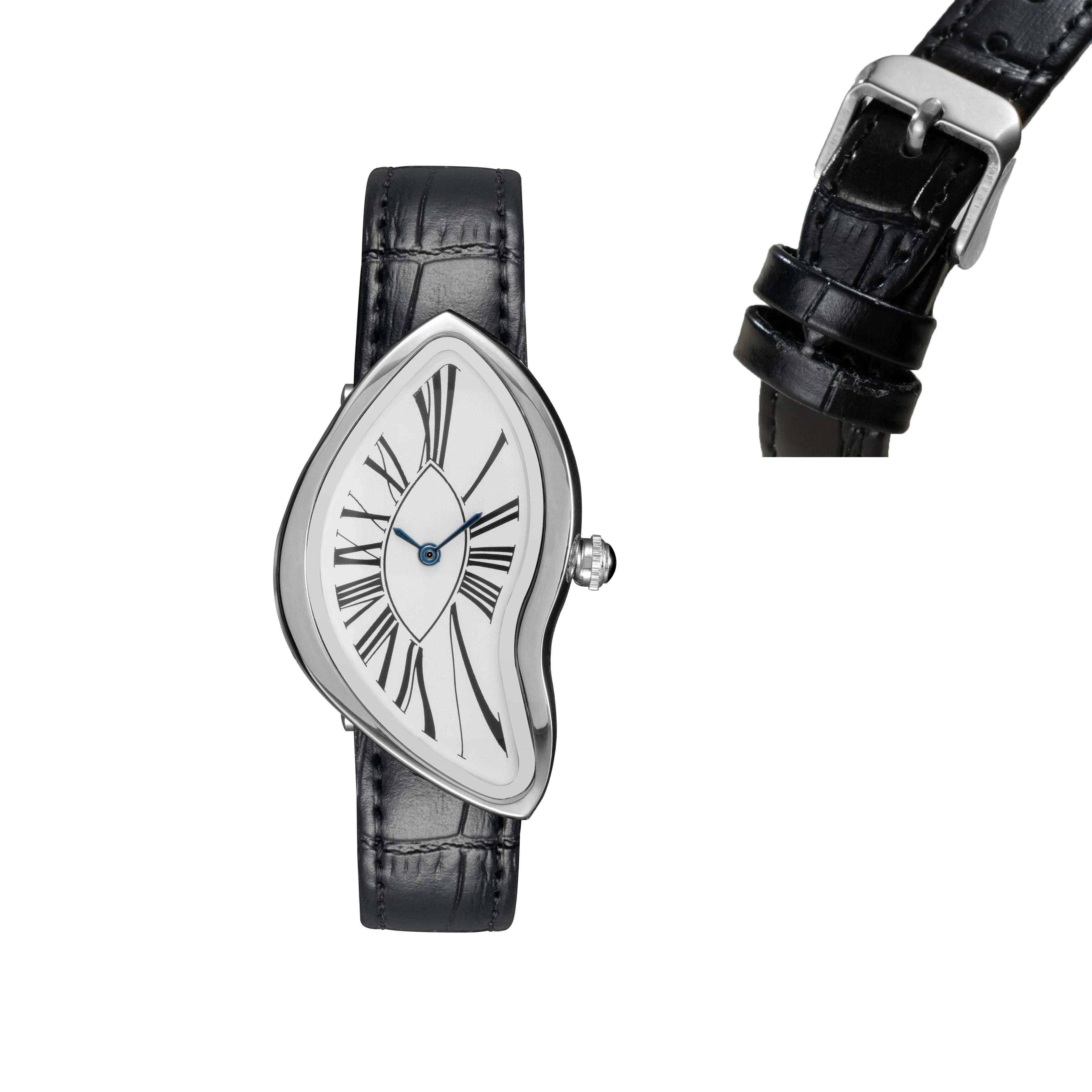 Medieval alien watches melt and twist y2k alien ladies and men Leather strap fashion advanced ins niche design quartz watch