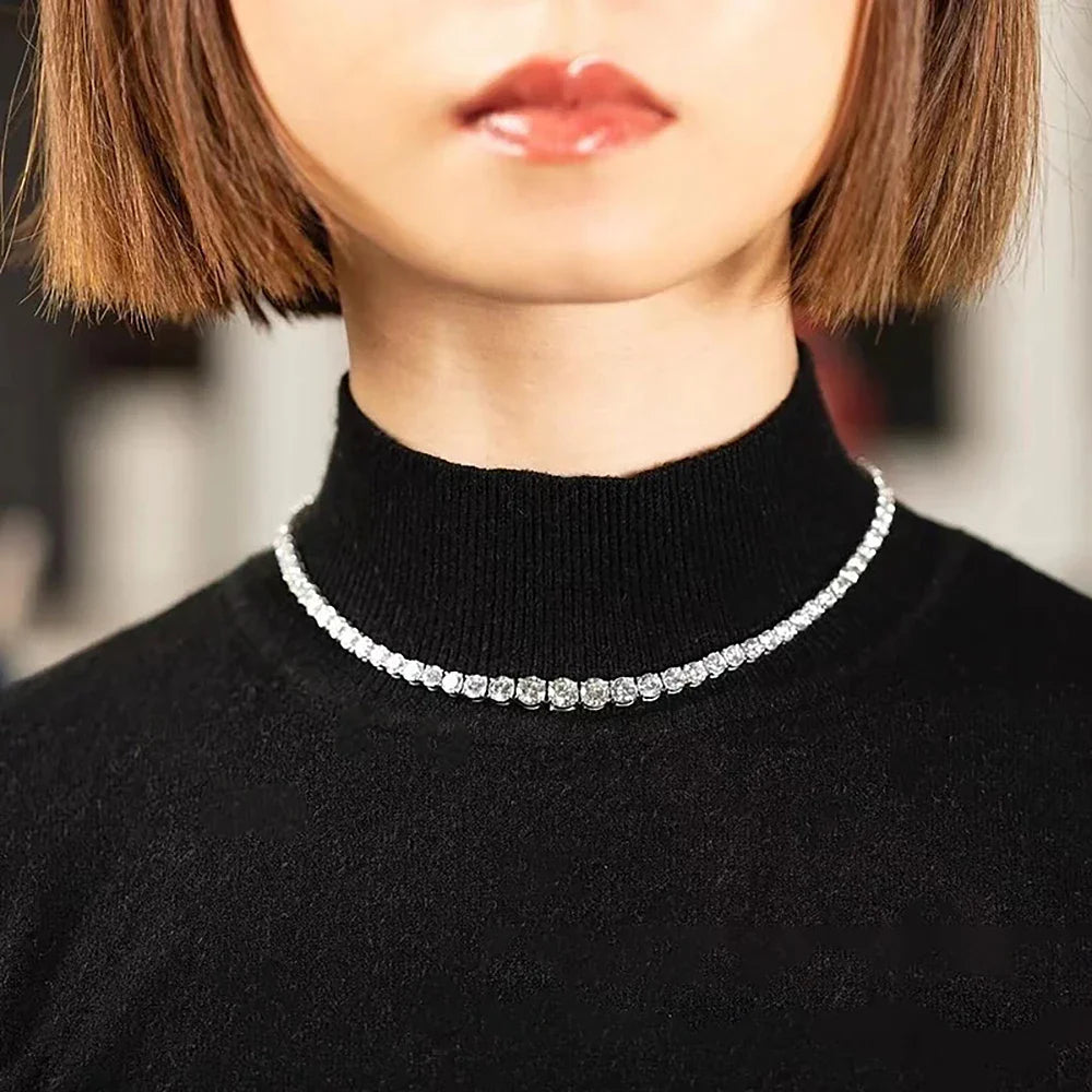 Moissanite Diamond Tennis Necklace with Certificate 3-5mm Size Gradient Diamond Riviera Necklace S925 Silver Choker for Women