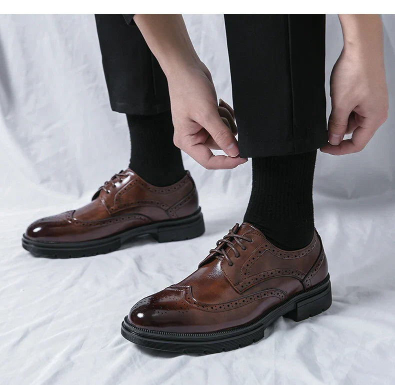 Men's Leather Brogue Oxford Dress Shoes Formal Business Handmade Classic 2026 Brown Black Chaussure Homme