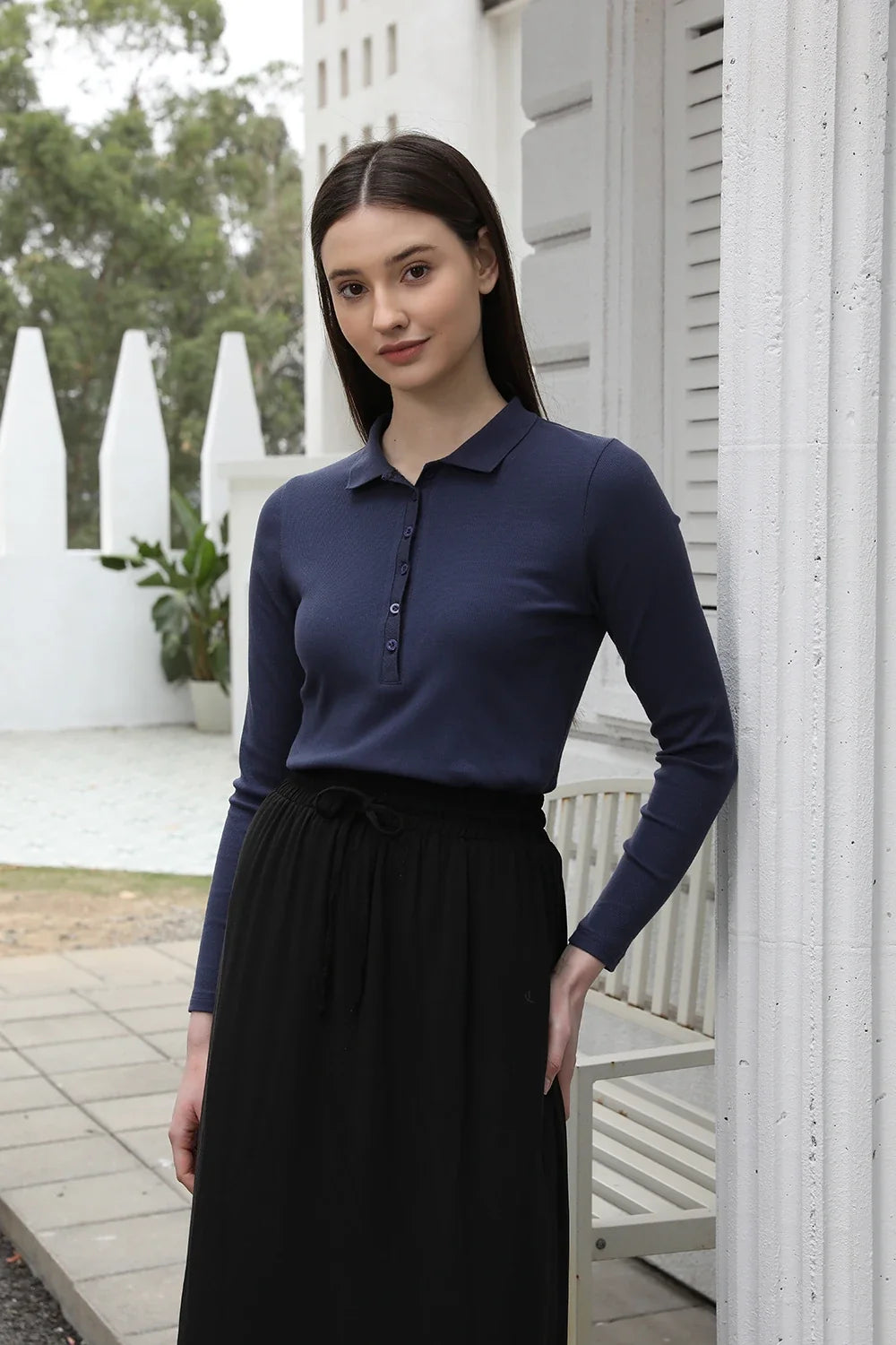 AP 2025 Spring and Summer Women Turn-down Collar Tee Soft Lady Cotton Blend Skirt Comfortable Casual
