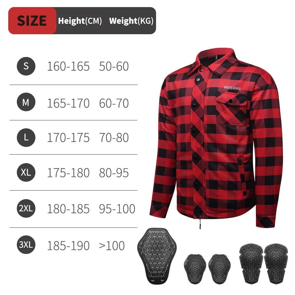 Men's Women's Winter Motorcycle Jacket Warm Motocross Motorbike Checkered Casual Outdoor Riding Shirts