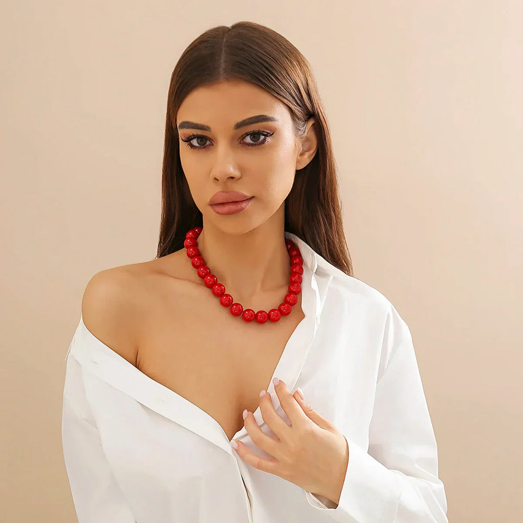 Salircon Gothic Simple Acrylic Red\Black Big Ball Bead Chain Necklace Women's Y2K Korean Clavicle Necklace Trendy Party Jewelry
