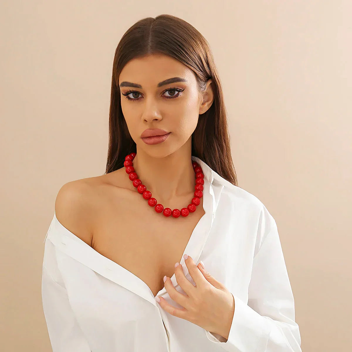 Salircon Gothic Simple Acrylic Red\Black Big Ball Bead Chain Necklace Women's Y2K Korean Clavicle Necklace Trendy Party Jewelry