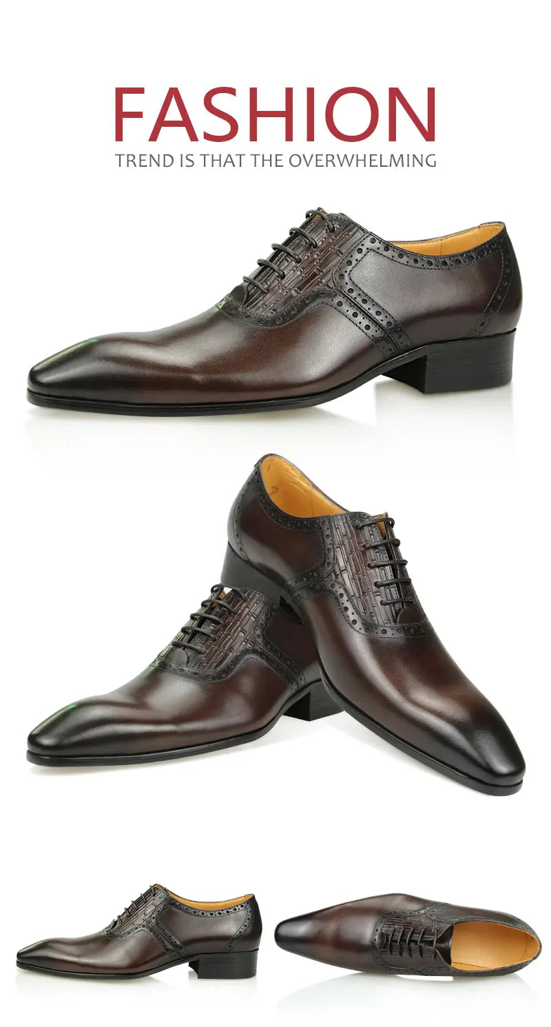 Mens Oxfords Shoes Business Lace-up Leather Office Brogue Pointed Formal Dress Wedding Party Shoe for Coffee Black Plus Size