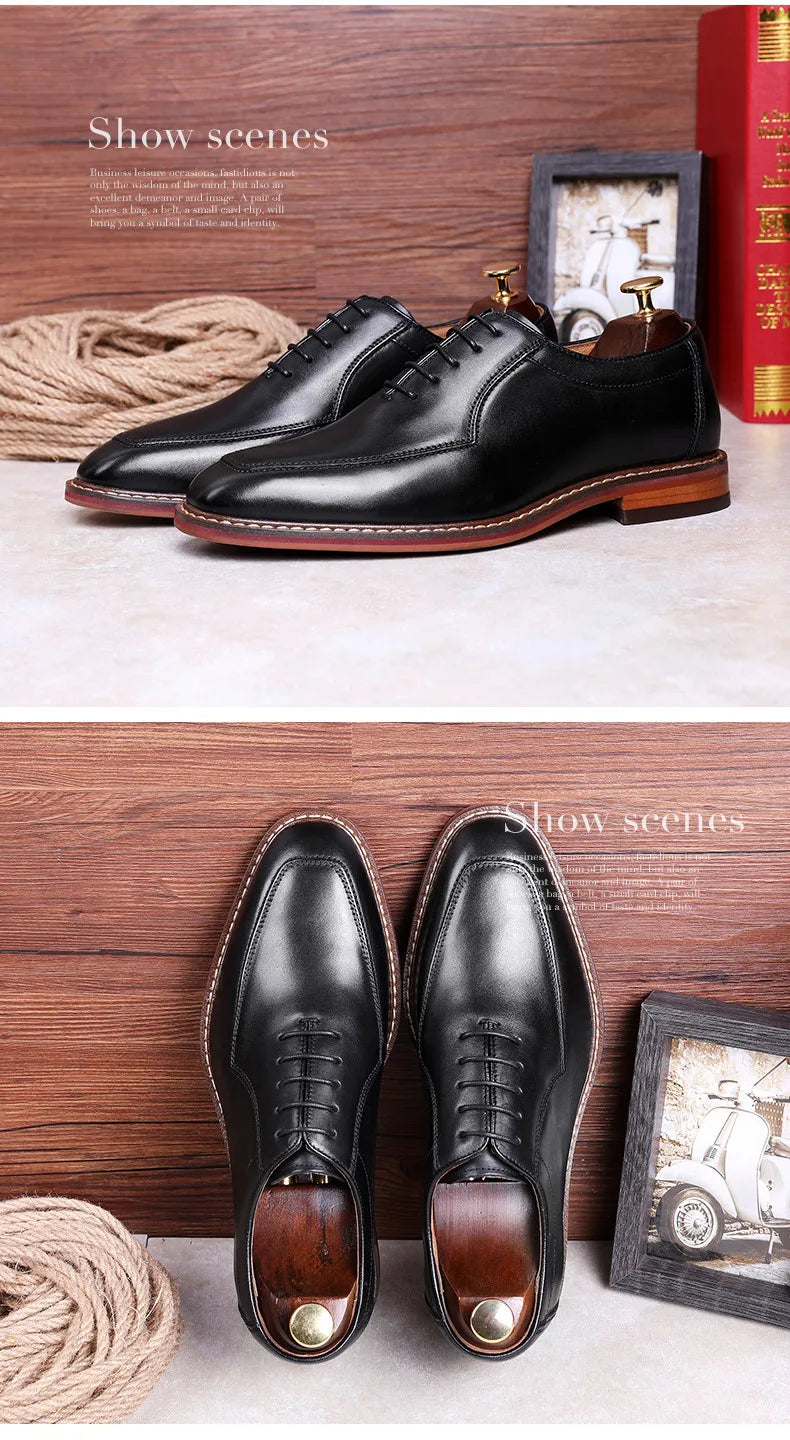 Dress Shoes Men Italian Style Genuine Leather Men's Wedding Shoes Lace Up Formal Gentleman Shoes Party Office High Heel