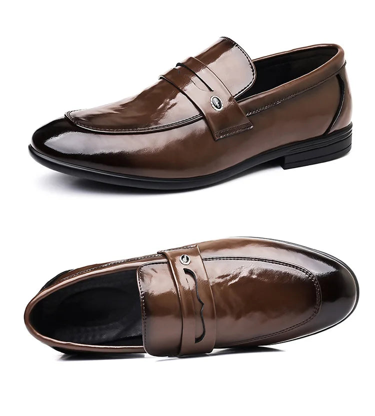 2026 Spring New Men's Glossy Leather Loafers Slip-On Business Casual Dress Shoes Male Non-slip Formal Office Shoes for Man