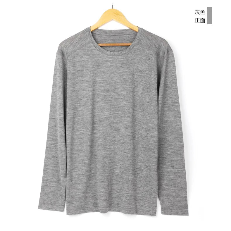 100% Merino Wool men long sleeve T Shirt Thermal Base Laye Wool Shirt 200gsm Wicking Breathable Anti-Odor