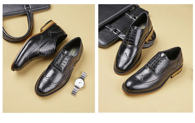 Autumn New Genuine Leather Business Dress Shoes Men Carved Brock Men's Shoes Leather Office Gentleman Oxfords Shoe