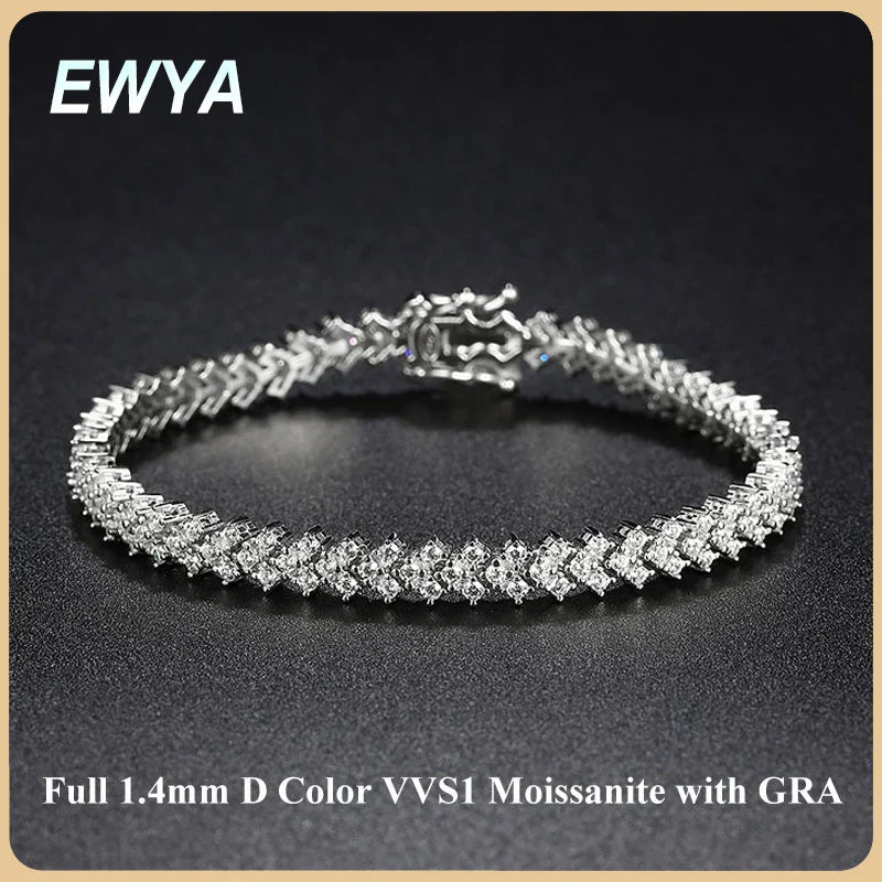 Rhombus Shape Full 1.2mm D Color Moissanite Tennis Bracelet For Women 925 Silver Plated 18k Diamond Link Chain Bracelets