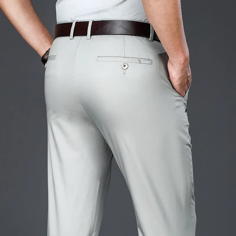 Men's Bamboo Fiber Thin Casual Pants Spring Summer New Straight Stretch Business Classic Trousers Male Brand Clothing