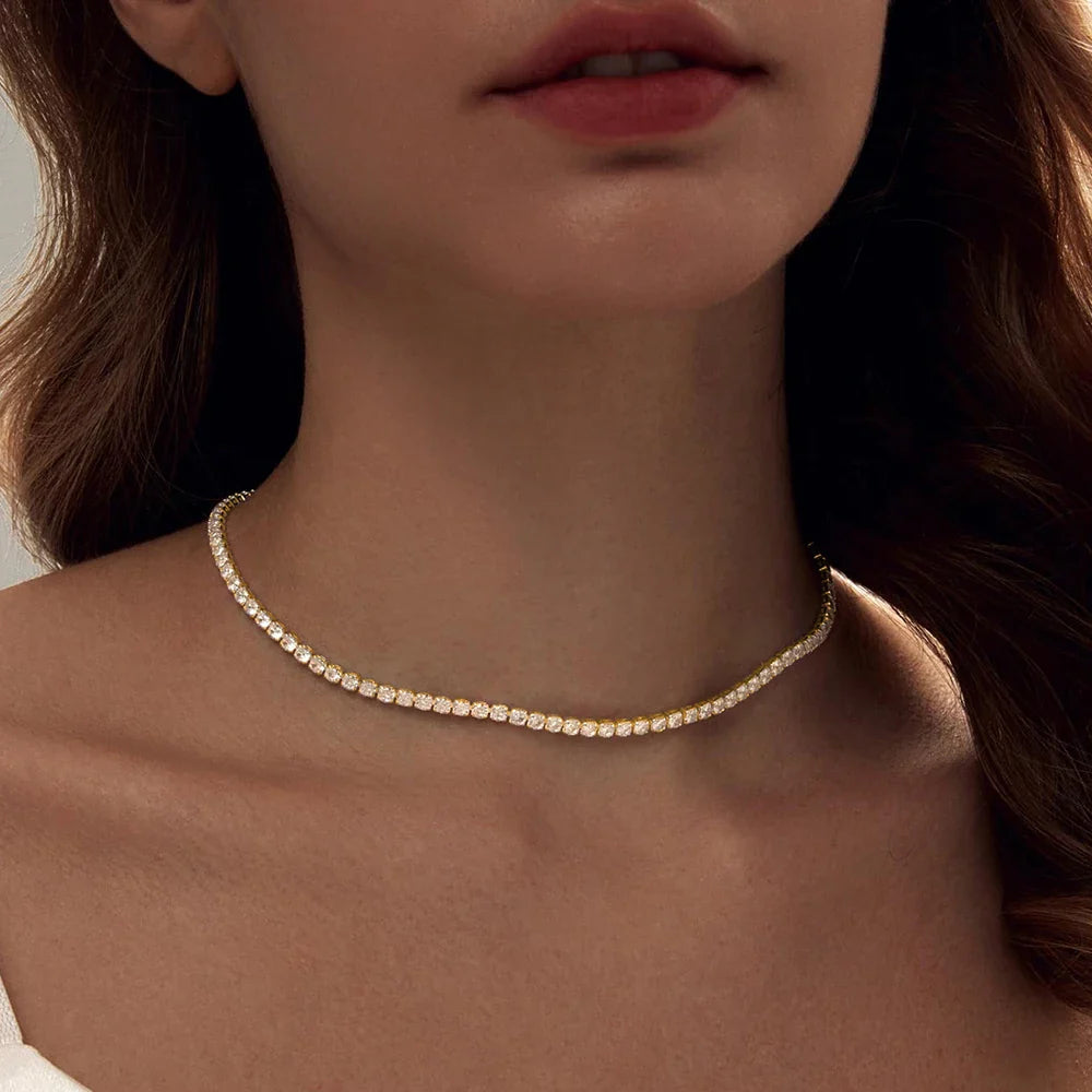 2mm Moissanite Tennis Necklace 100% 925 Silver Plated 18k yellow Gold Sparking Diamond Necklaces Bridal Fine Jewelry for Women