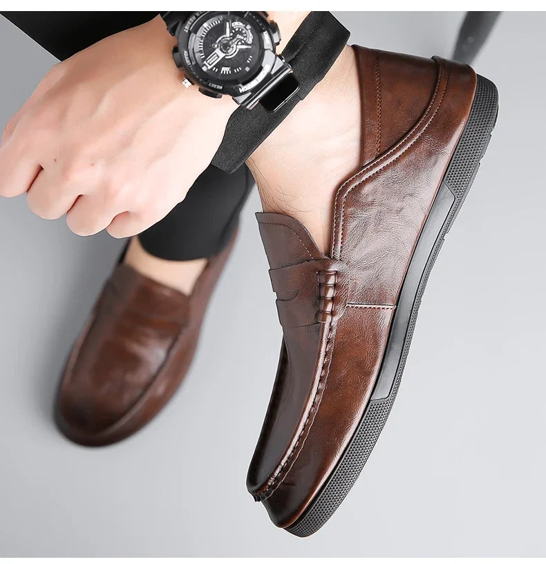 Genuine Leather Men Loafers Comfortable Mens Casual Shoes Luxury Brand Man Formal Dress Shoes Breathable Slip on Boat Shoes