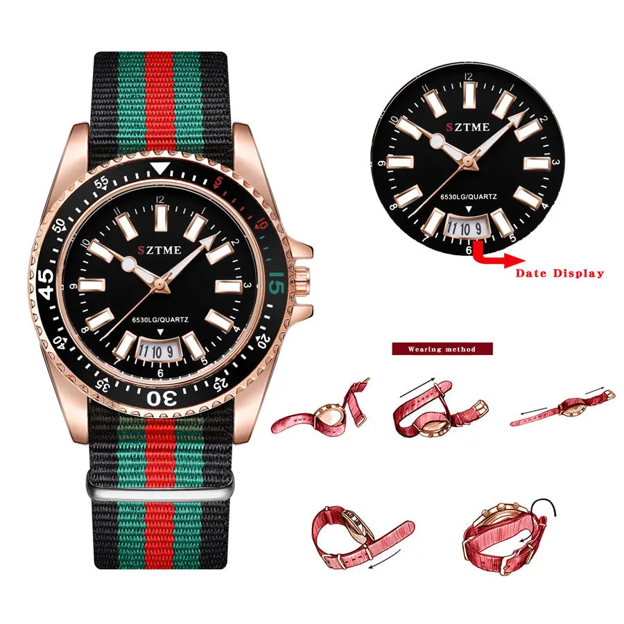 New fashionable women's nylon strap calendar watch, luxurious and simple casual couple luminous quartz watch