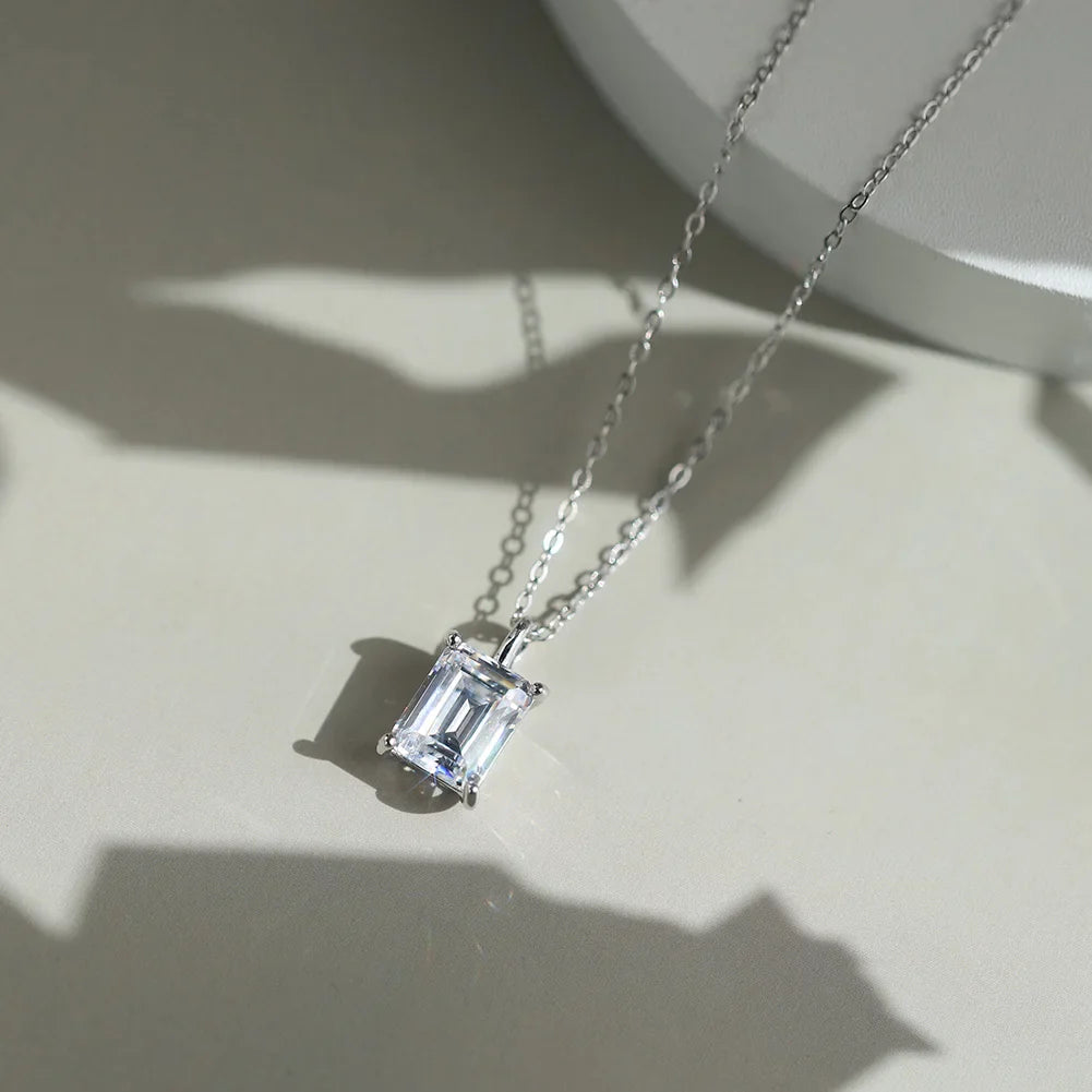 Soild 925 Sterling Silver Square Pendant Necklace with 8A Cubic Zirconia Lovers Jewelry Gift 45cm Neck Chain LZN27