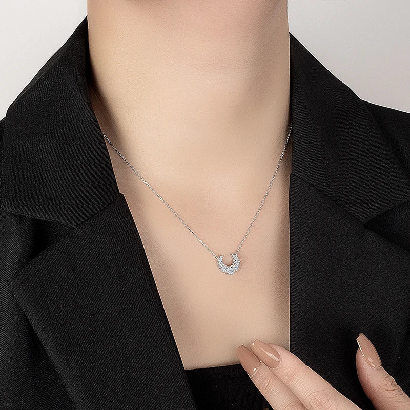 0.66CT Full Moissanite Necklace for Women S925 Pure Silver Moon Design Laboratory Diamond Pendant Fashion Luxury Jewelry