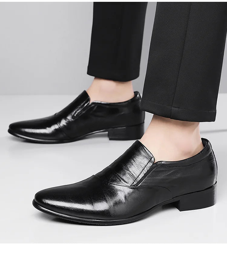 2026 New Low-heeled Business Shoes for Men Black Spring Summer Leather Shoes Male Fashion Casual Dress Shoe Man