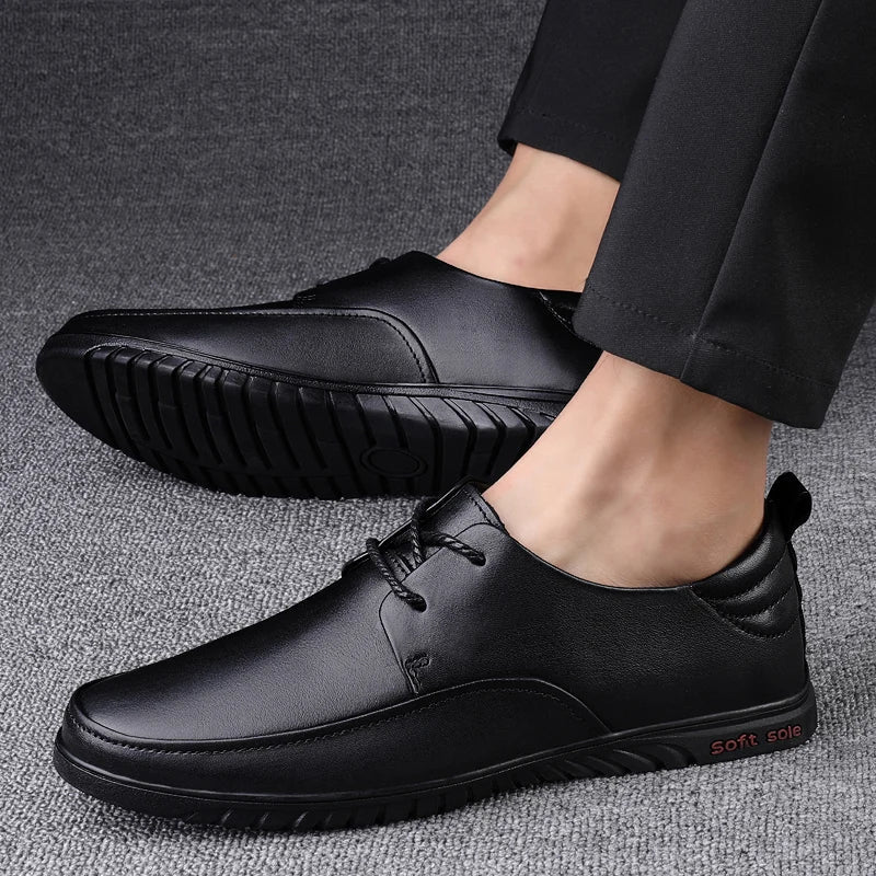 Male All-match Outdoor Flats Genuine Leather Men Casual Office Shoes Handmade Men Lace-Up Footwear 2024 New Mens Oxfords Shoes