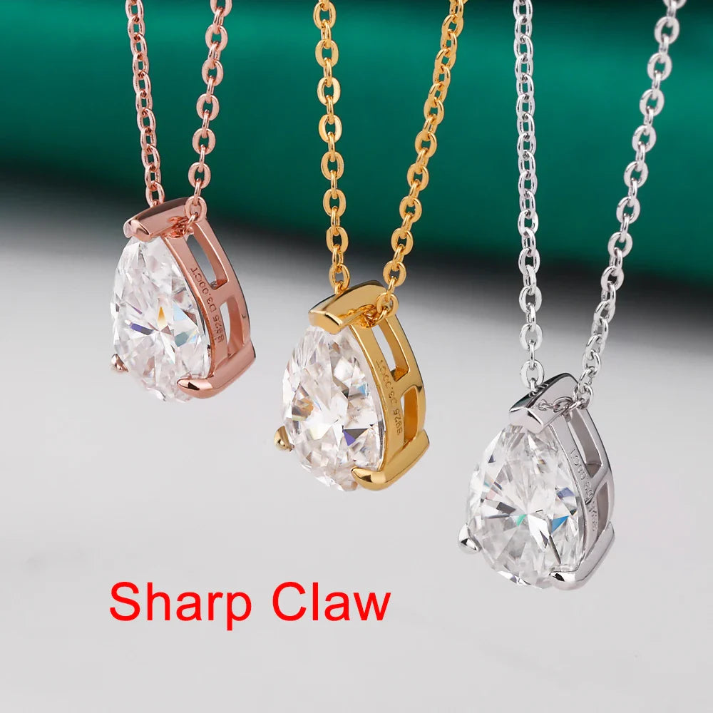 1-4CT Water Drop Moissanite Pendant Necklace Women 925 Sterling Silver Round/Sharp Claw Lab Diamond Pendant Neck Chain