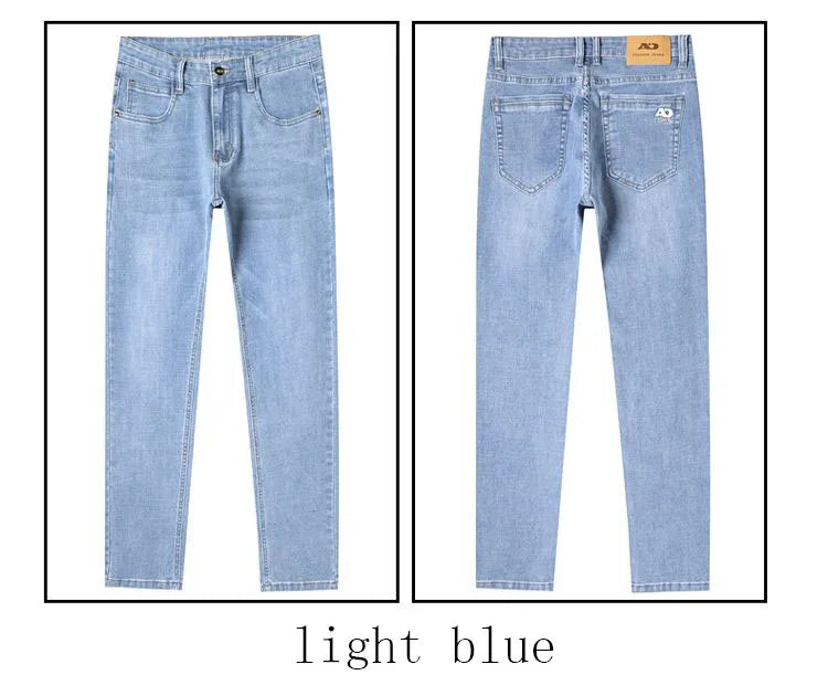 High Quality Spring Autumn Men's Slim Jeans Stylish Casual Stretch Fabric Denim Pants Classic Trousers Smoke Gray Plus Size 40