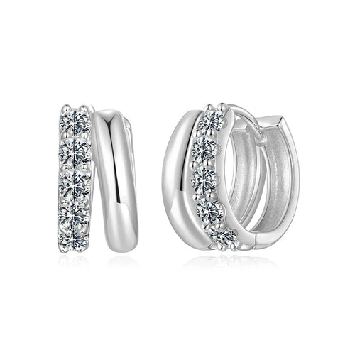 0.3CT Double-layer Moissanite Huggies Earring, 925 Sterling Silver Sparking Hoop Earring for Women Hypoallergenic Jewelry