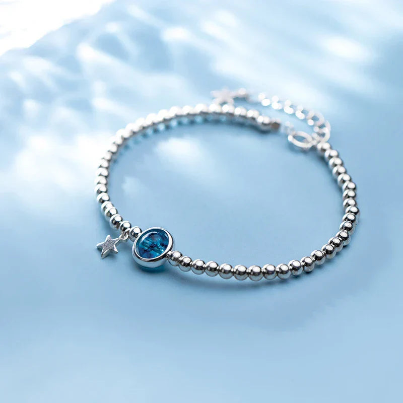 Fashion 925 Sterling Silver Classic Crystal Little Ball Star Strand Bracelet for Women Adjustable Bangle Fine Jewelry