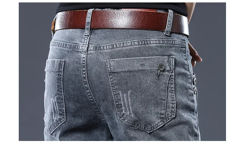 2026 New Gray Skinny Jeans Men's Slim Elastic Korean Fashion Vintage Casual Feet Male Clothing Denim Trousers 27-36