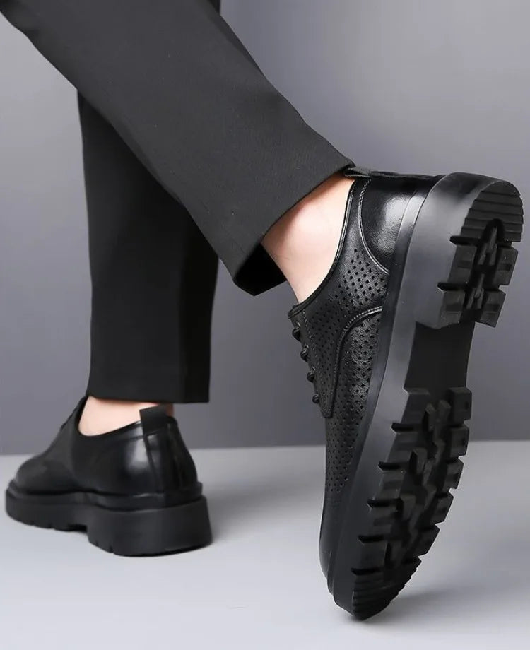 Men's Soft Leather Sandals Business British Style Perforated Breathable Non-Slip Suit Wedding Dress Shoes Summer