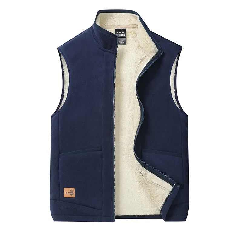 2024 Autumn and Winter Lambswool Vests Men New Warm Padded Stand-up Collar Large Size Casual Versatile Trend Jacket Shoulders