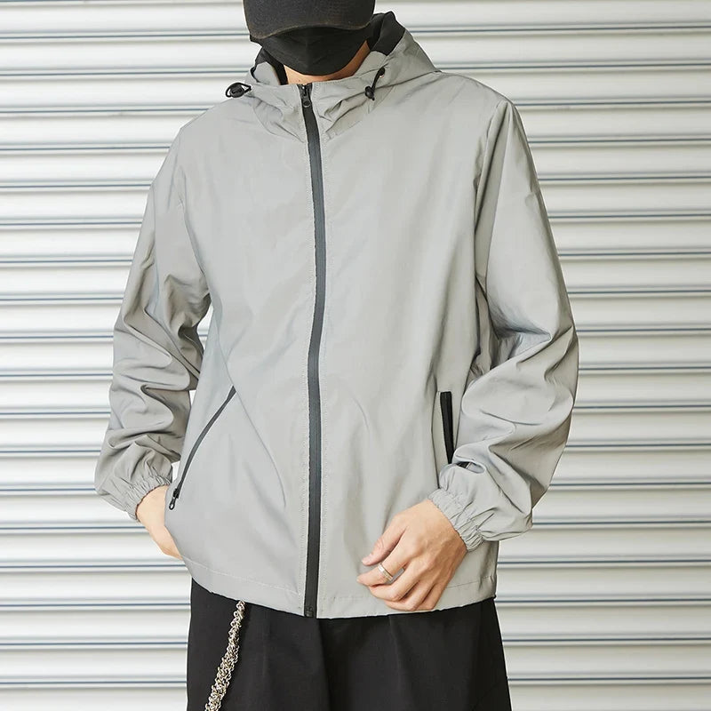 Night Reflective Clothes Spring New Men's Hooded Jacket Outdoor Run Casual Windproof Coat Couples Hip-hop Streetwear S-5XL