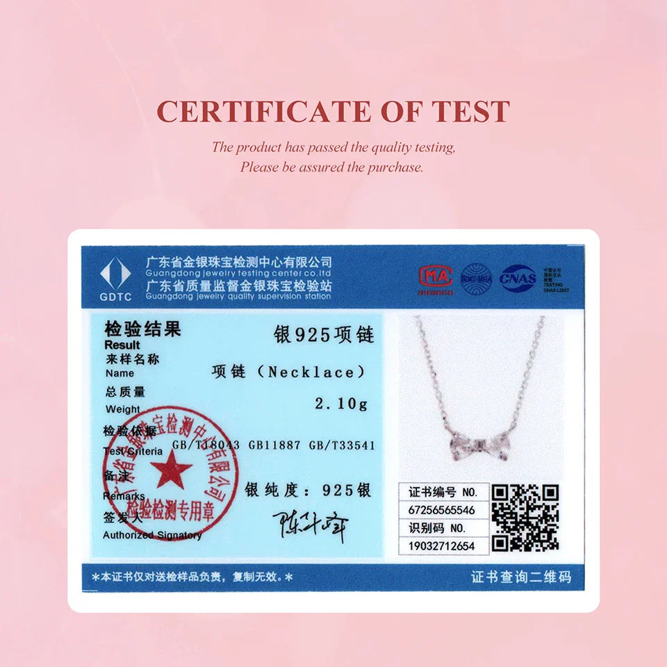 925 Sterling Silver Full Zircons Bow Pendant Necklace Sweet Bowknot Link Chain for Women Girls Birthday Gift Fine Jewelry