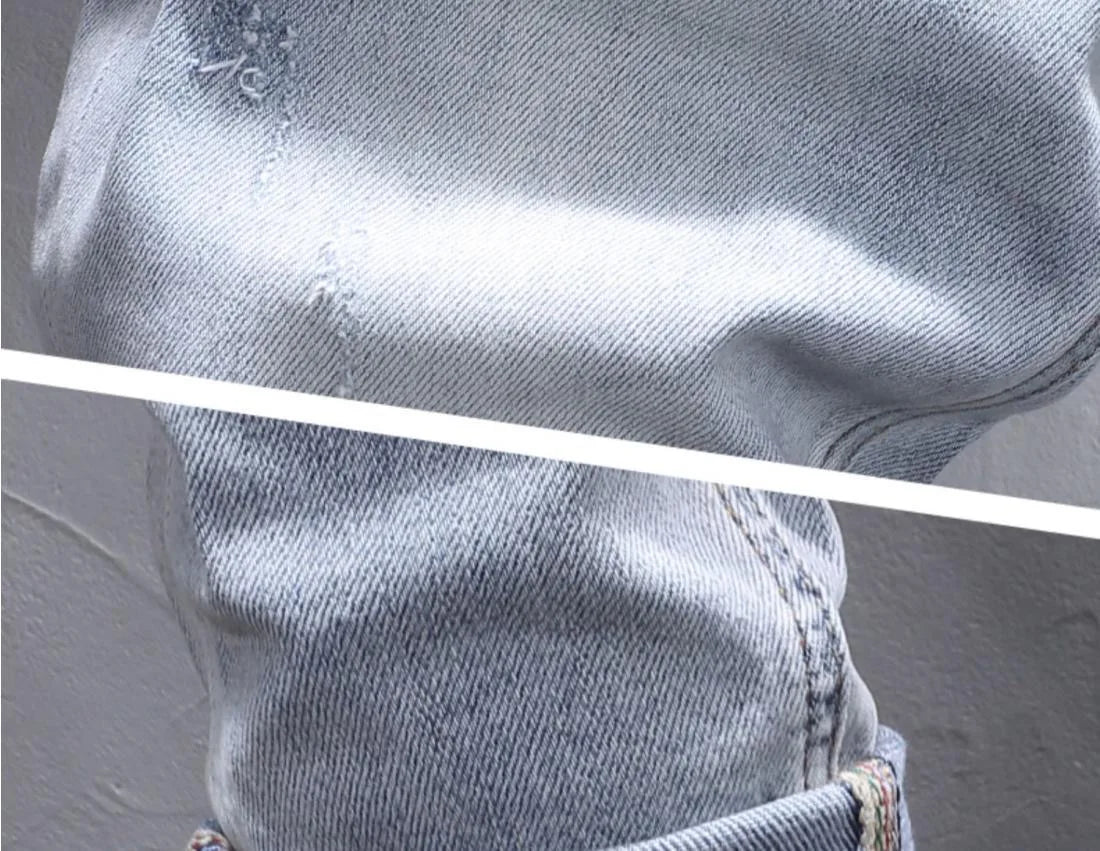 Spring and Autumn New Fashion Trend Solid Color Straight Stretch Denim Pants Men Slim Breathable High Quality Small Foot Pants