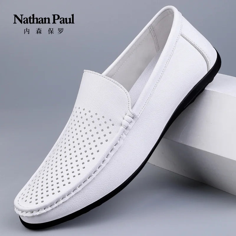 Men's shoes large size microfiber hollow loafers 2024 summer new fashion trend casual men's shoes classic men's leather shoes