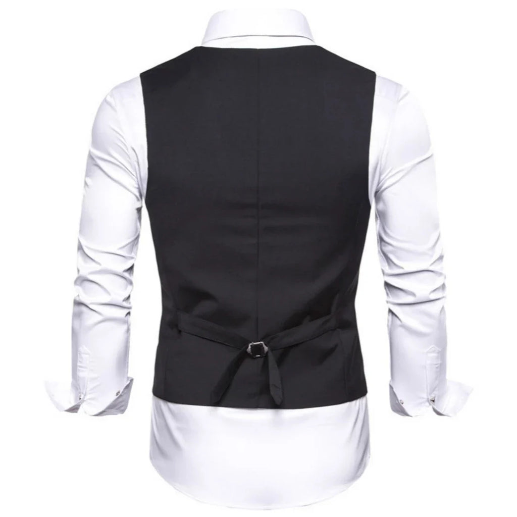 Fashion Men Vest Blue Single Breasted V Neck Solid Waistcoat For Wedding Birthday Party Prom Business Daily Casual Men Suit Vest