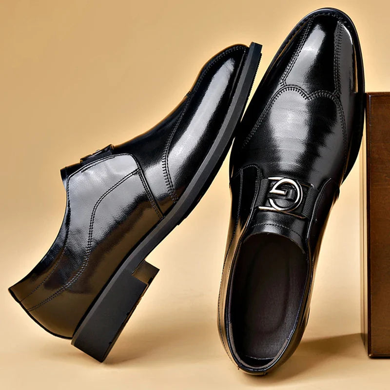 Luxury Party Shoes for Men Slip on Formal Dress Shoes for Men Pointed Toe Black PU Leather Casual Business Shoes Office Wedding