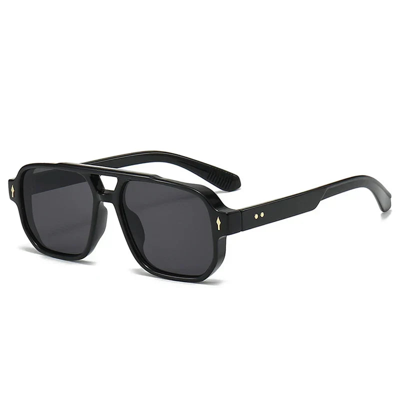 Vintage Double Bridges Men Square Sunglasses Fashion Clear Ocean Lens Eyewear Women Trending Rivets Sun Glasses UV400